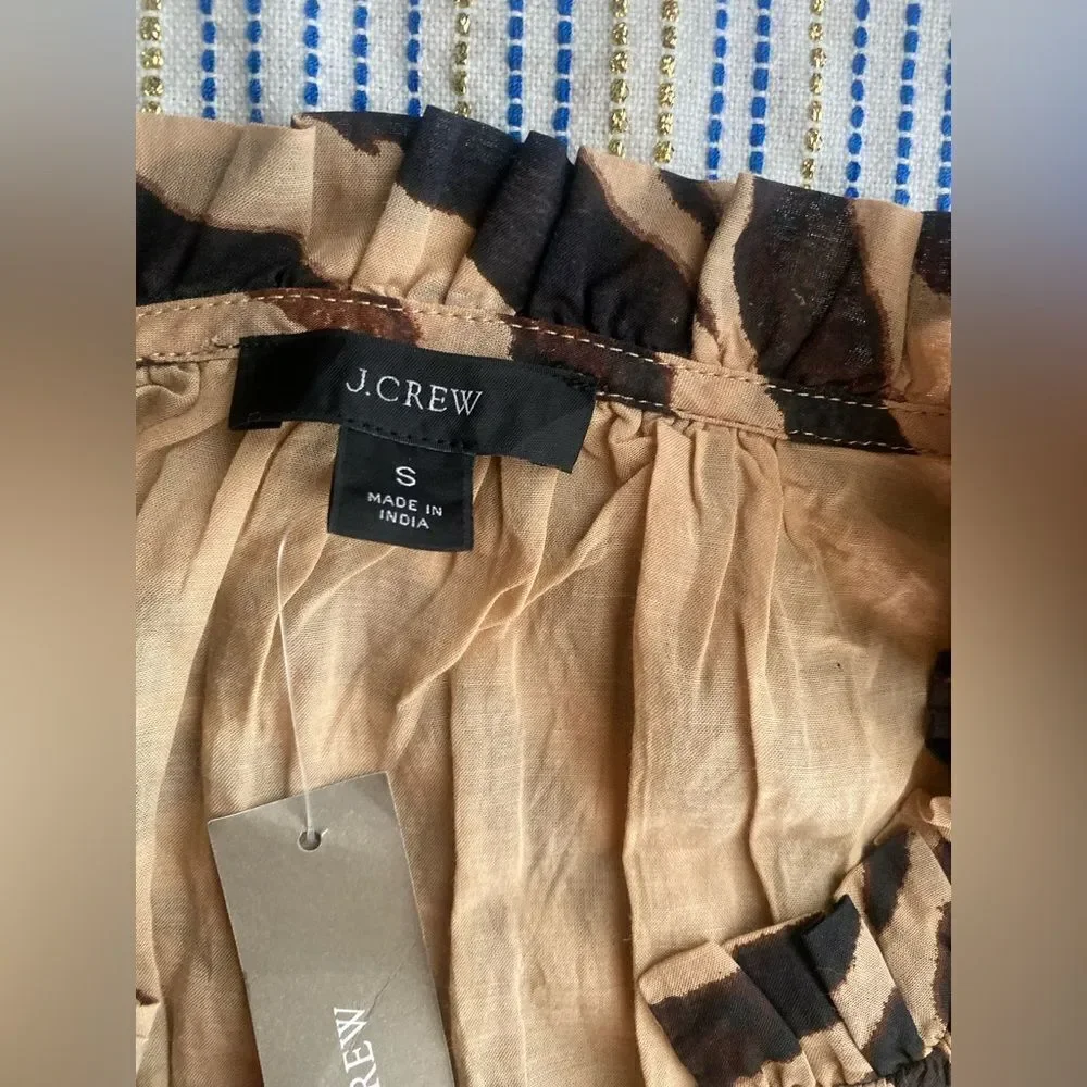 J. Crew Midi Dress Women's Zebra Print Smocked Waist Short Sleeve Sz Small NWT